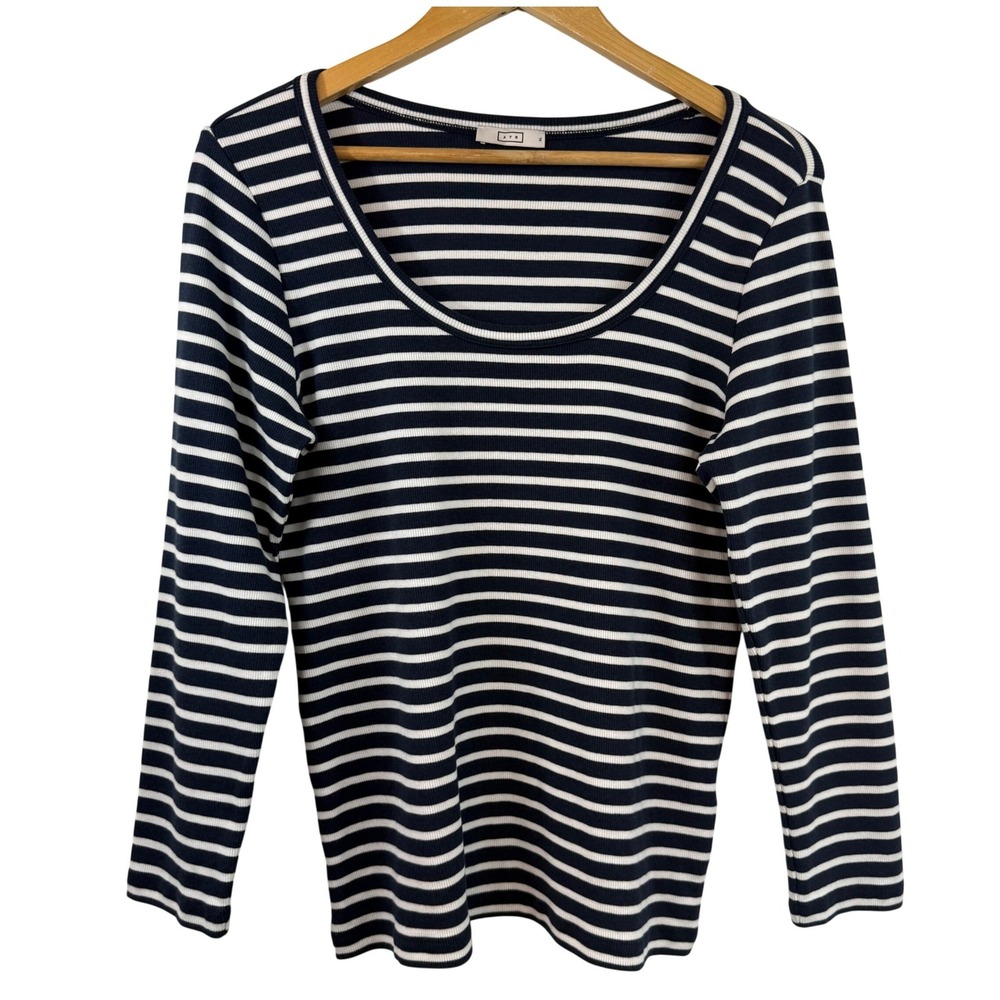 AYR The Rug Striped Ribbed Pima Cotton Modal Scoop Neck Top XL Coastal Breton